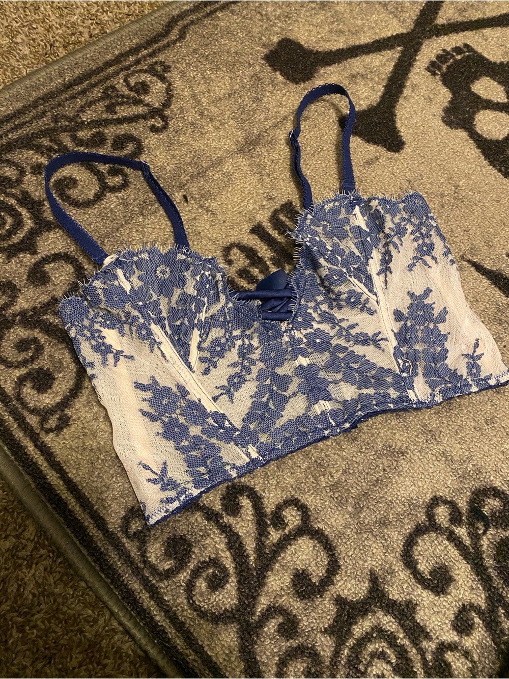 Victoria's Secret Blue and White Floral Lace Bustier Bralette
